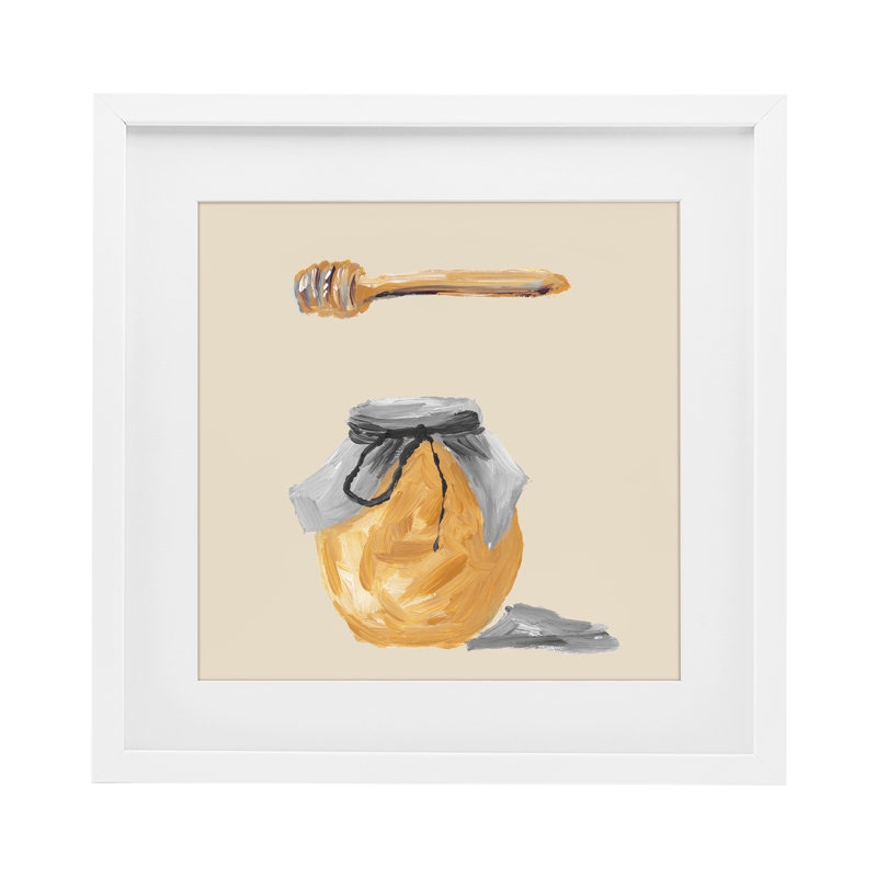 «Honey Jar on Tan», reproduction encadrée sous verre, conception de Lucille Price, H 16 po x l 16 po, Cadre blanc côtier