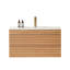 Meuble-lavabo mural avec lavabo simple en céramique, façade à lattes moderne, finition en bois naturel, tiroirs à fermeture en douceur pour la salle de bain-364530247-364530243