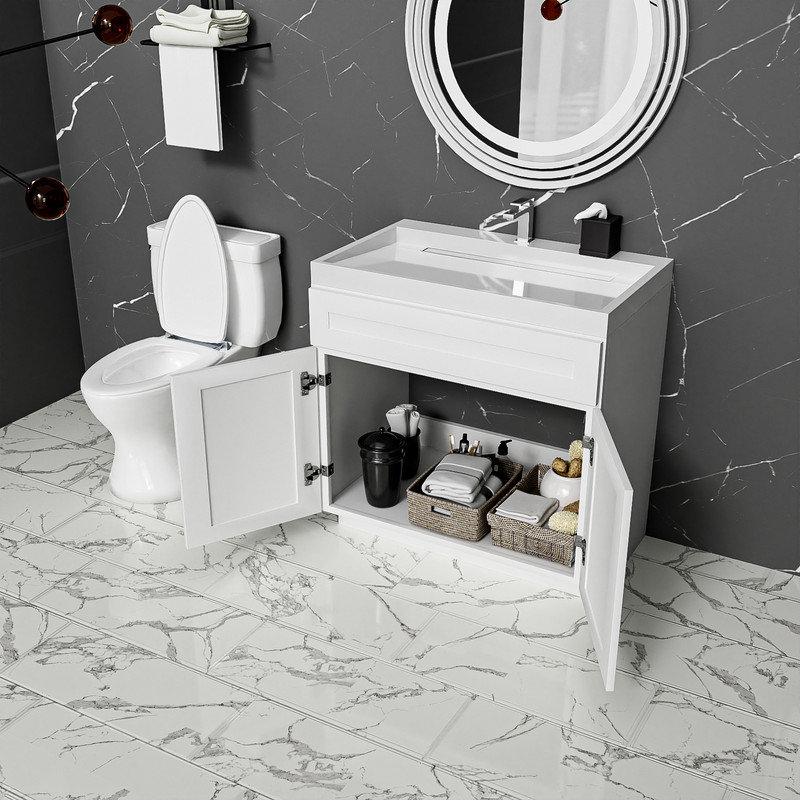 Base de meuble-lavabo simple 24 po blanc Shaker
