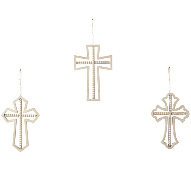 Ensemble de décoration murale croisée en bois avec perles