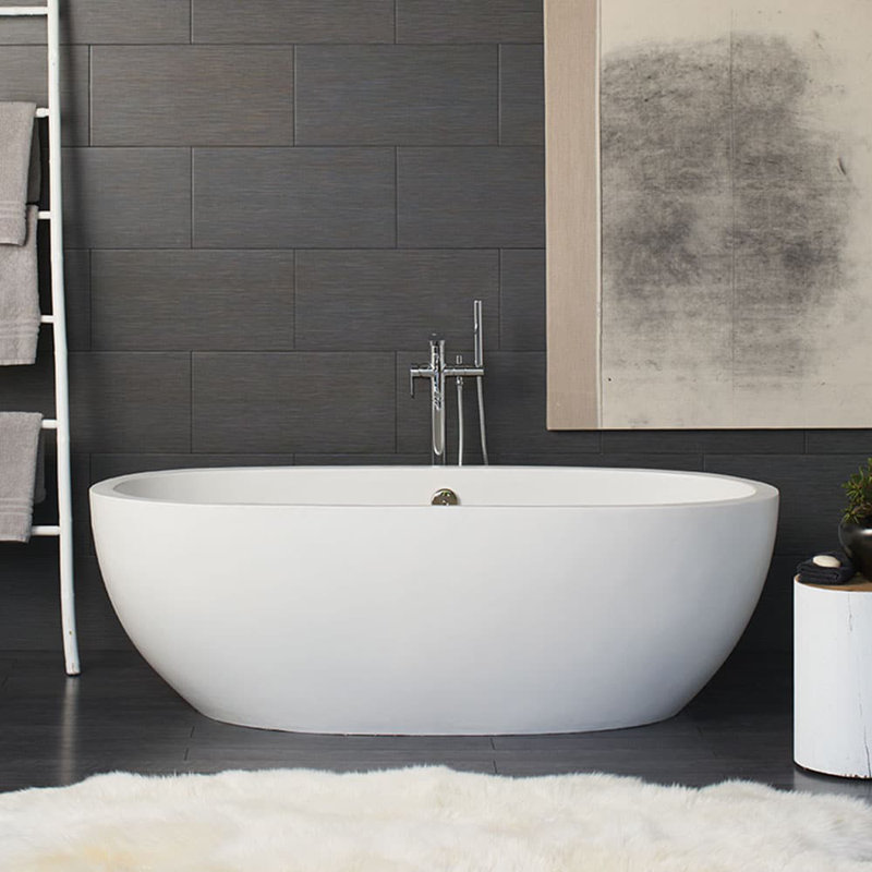Avalon NativeStone Freestanding Soaking Cement Bathtub, Pearl, 23" H x 36" W x 72" L