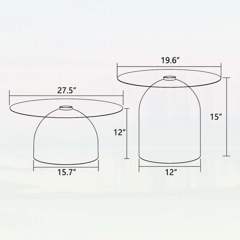 Ensemble de 2 tables basses gigognes, bureau en verre peu encombrant pour les salons et les bureaux modernes, design élégant et durable