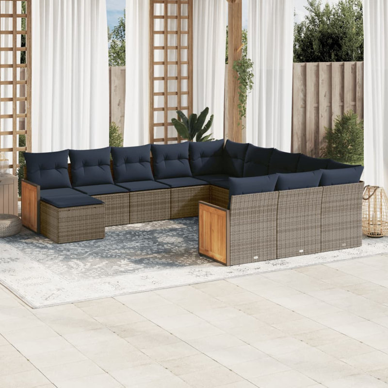 Ensemble de canapé de patio 13 pièces avec coussins en rotin de polyester noir