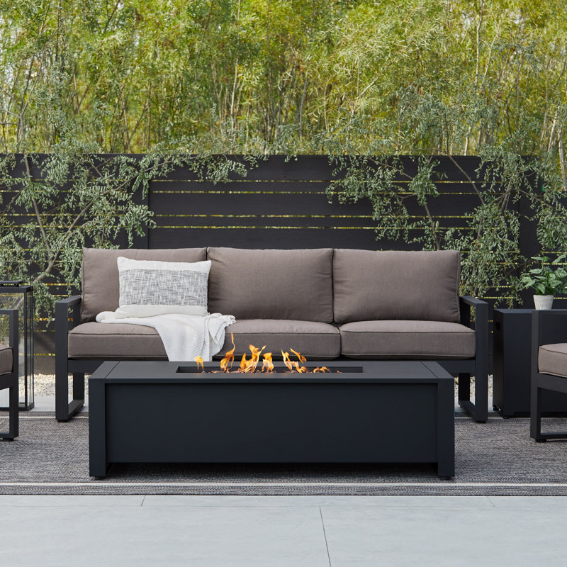 KEENAN 14.5" H x 52" W Aluminum Propane Outdoor Fire Pit Table, Black