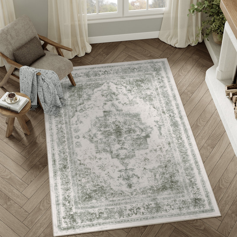 Tapis oriental lavable à la machine Atiyanna avec envers antidérapant, Rectangle 6 pi x 9 pi