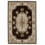 Hand Knotted Area Rug in Brown And Cream