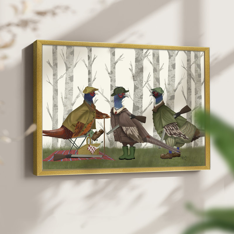 Faisan du groupe de tir 1 - Reproduction encadrée - Restickable, H 11 po x l 14 po, Doré