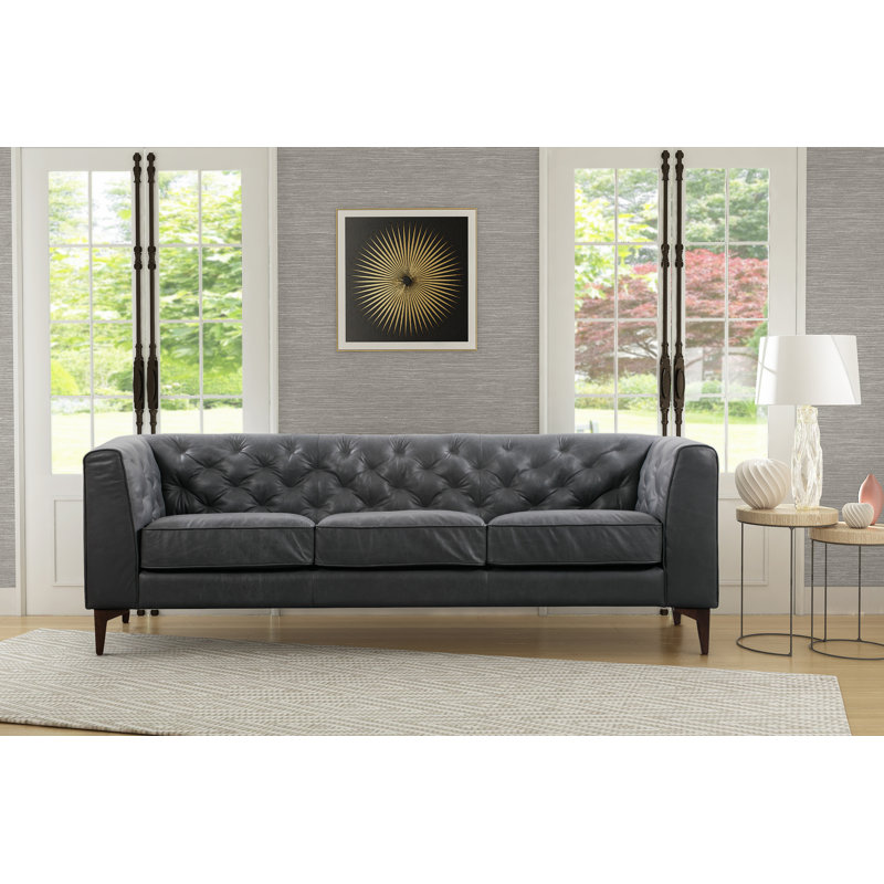 Peale 89'' Full-Grain Genuine Italian Leather Sofa, Slate Gray