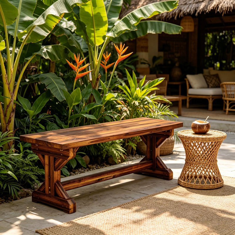 Banc de parc sans dossier, causeuse de patio, banc d'extérieur en bois