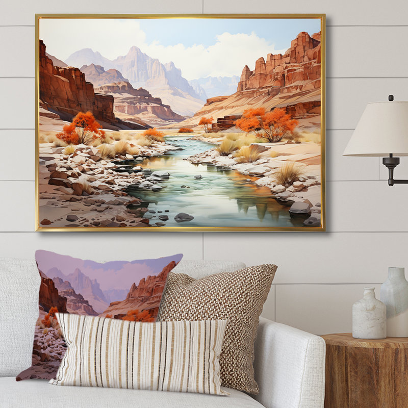 " Minimalism Canyon Country Side ", Gold Floater Framed, 34" H x 44" W x 1.5" D