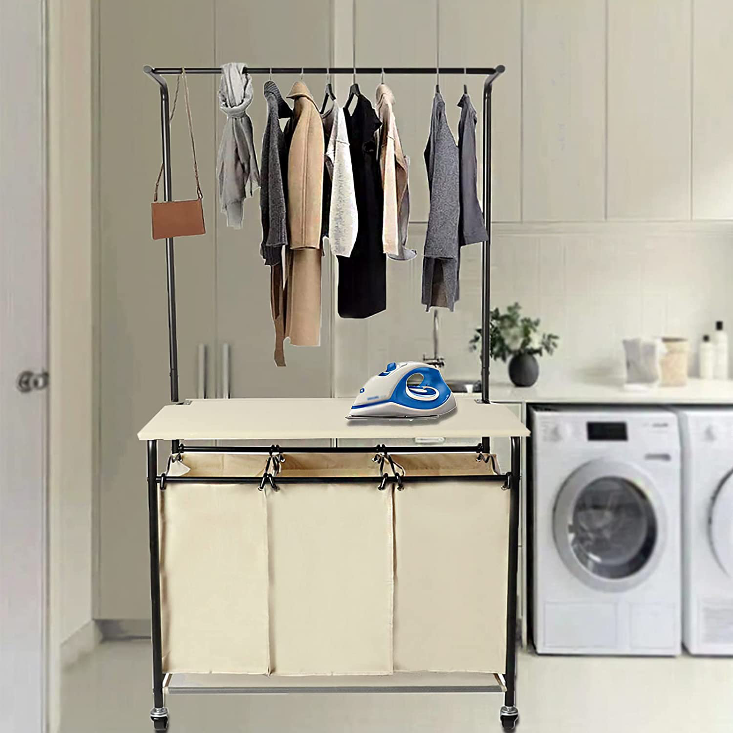 Laundry Sorter Basket 3 Bag Laundry Hamper Cart with Rolling Lockable  Wheels | eBay