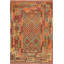 Tapis crème/rouge foncé/vert clair fait main kilim geometric Bianco