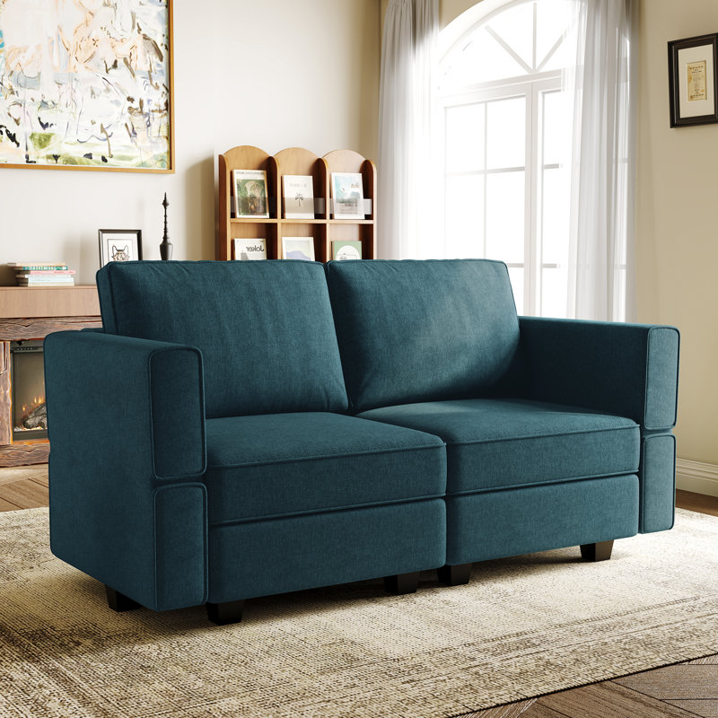 Upholstered Loveseat With Storage, Blue
