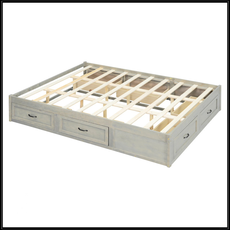 Queen Size Platform Bed With 6 Storage Drawers, Antique Gray
