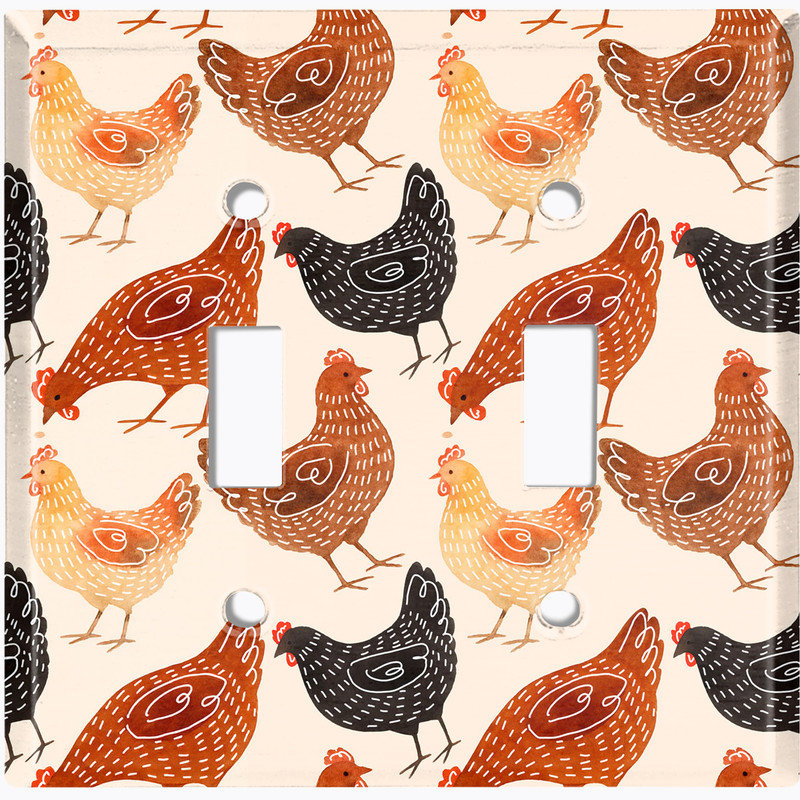 Couvercle de plaque d'interrupteur en métal; Bascule de taille standard US 2 - poulets d'art populaire, #2 Double Toggle