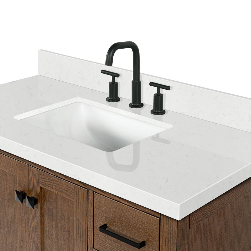 Meuble-lavabo simple 42,25 po avec plateau en quartz Grevera, Chêne brun / noir mat, Rectangular