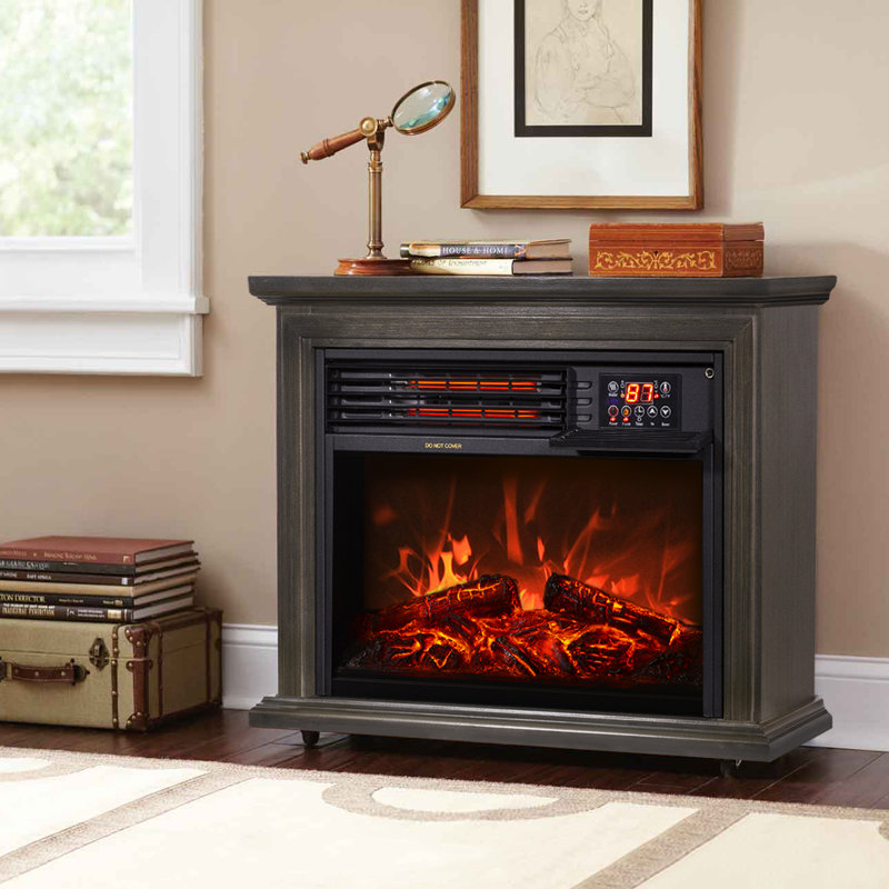 Ulf 28'' W Gray Electric Fireplace & Mantel Package with 5100 BTU