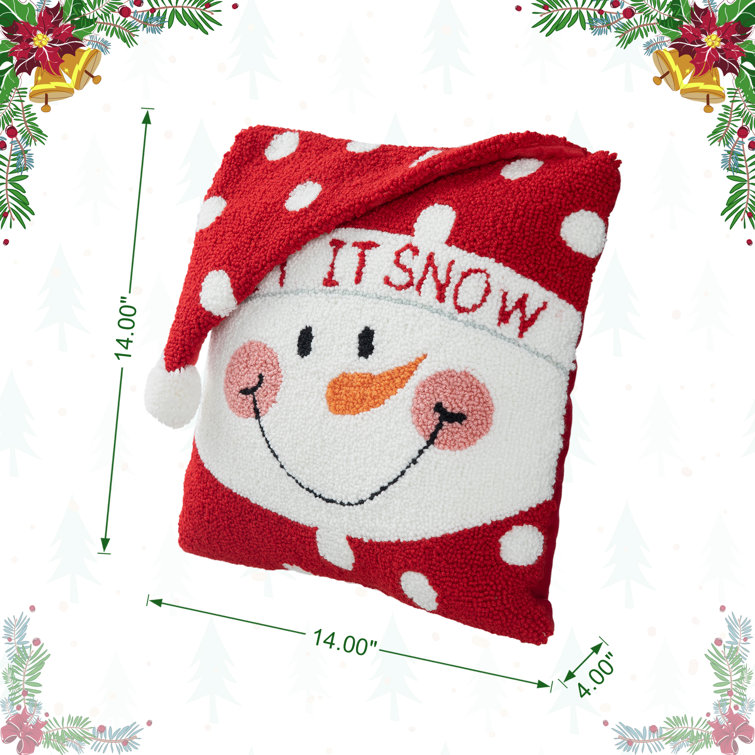 Glitzhome 14 in. H Christmas Hooked 3D Santa and Snowman Pillow