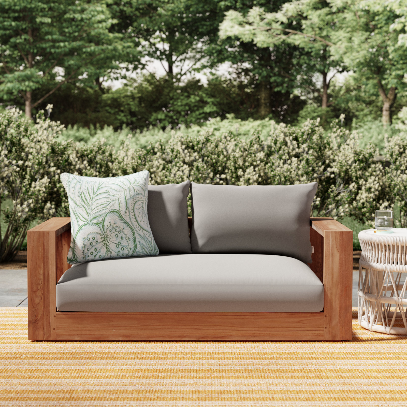 Tulum 63" Teak Patio Loveseat, Gray