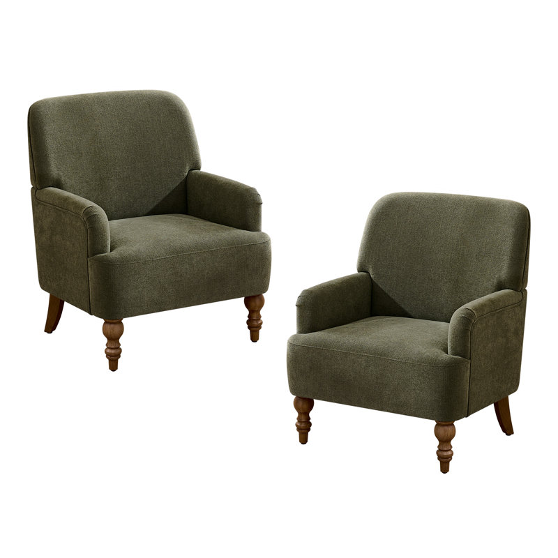Ensemble de 2 fauteuils rembourrés 28,7 po avec dossier serré et pieds en bois massif, Vert