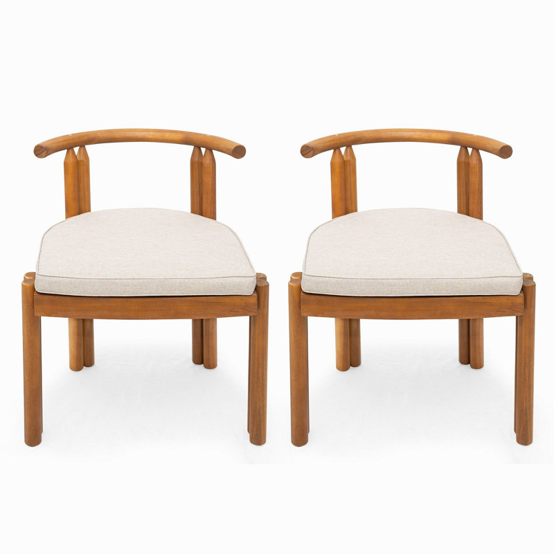 Chaise de salle à manger sans accoudoirs en bois d'acacia Cove, finition teck avec coussin beige, ensemble de 2