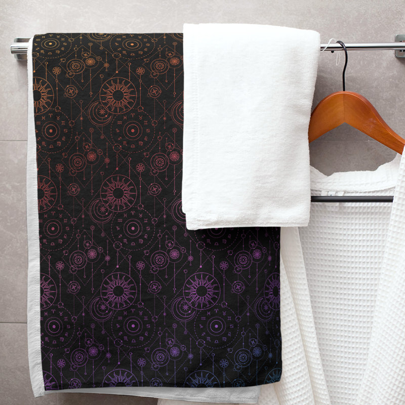 Serviette de bain astrologie, Noir / Gris / Noir