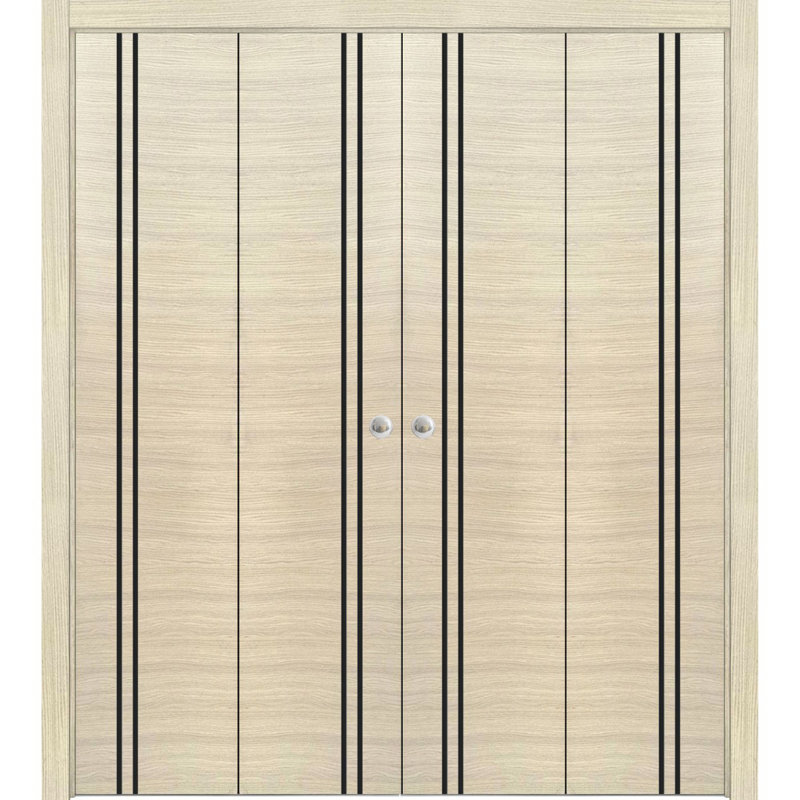 Portes coulissantes doubles pliantes pour placard 72 po x 80 po (4 x 18 x 80 po) Planum 0016 Placage naturel Rails robustes Moulures Garnitures Quincaillerie Ensemble de quincaillerie Portes de placard de chambre en bois massif