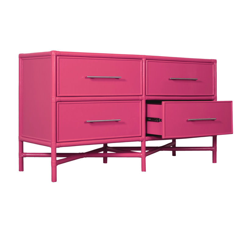 Venice 4 Drawers 54" W Double Dresser, Hot Pink