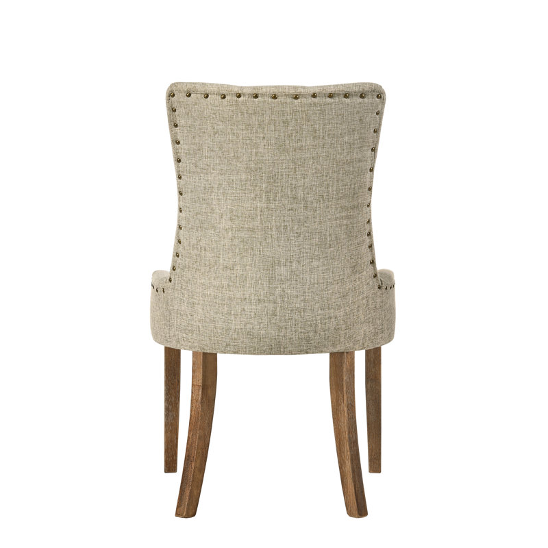 Ensemble de 2 chaises de salle à manger, chaises d'appoint à dossier capitonné et chaises de cuisine, Tissu beige, Chêne