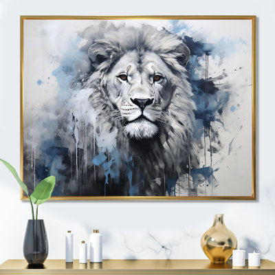 Grey And Blue Savannah Royalty Lion II - Lion Framed Prints