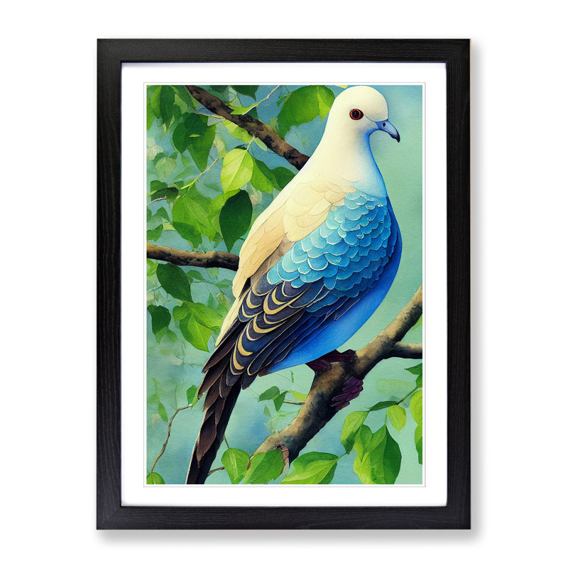 Watercolour Dove Bird Vol.3 - Picture Frame Print, 46cm H x 34cm W x 2cm D, Walnut