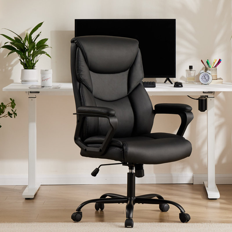 Fauteuil de direction en cuir avec fonction berçante réglable Jakorey, Noir