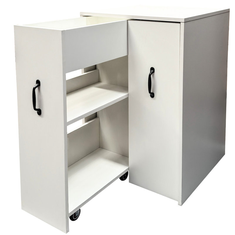 Bibliothèque à 3 niveaux en bois avec porte et tiroir, blanc, largeur 19,31 po, présentoir décoratif