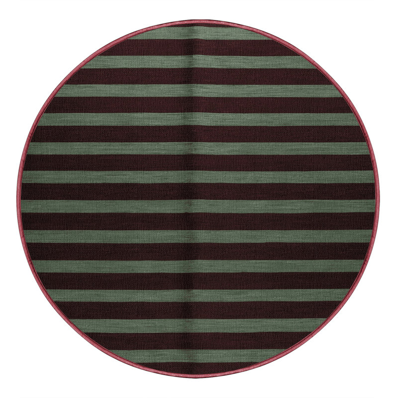 Machine Washable Horizontal Stripes Brown Area Rug, Round 7'