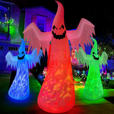 11,5 pi décorations d'Halloween gonflables géantes fantôme d'extérieur encastré 3 couleurs changeantes avec flammes à DEL tournantes gonflables pour la cour d'Halloween grand effrayant effrayant pour l'extérieur sur la pelouse du patio