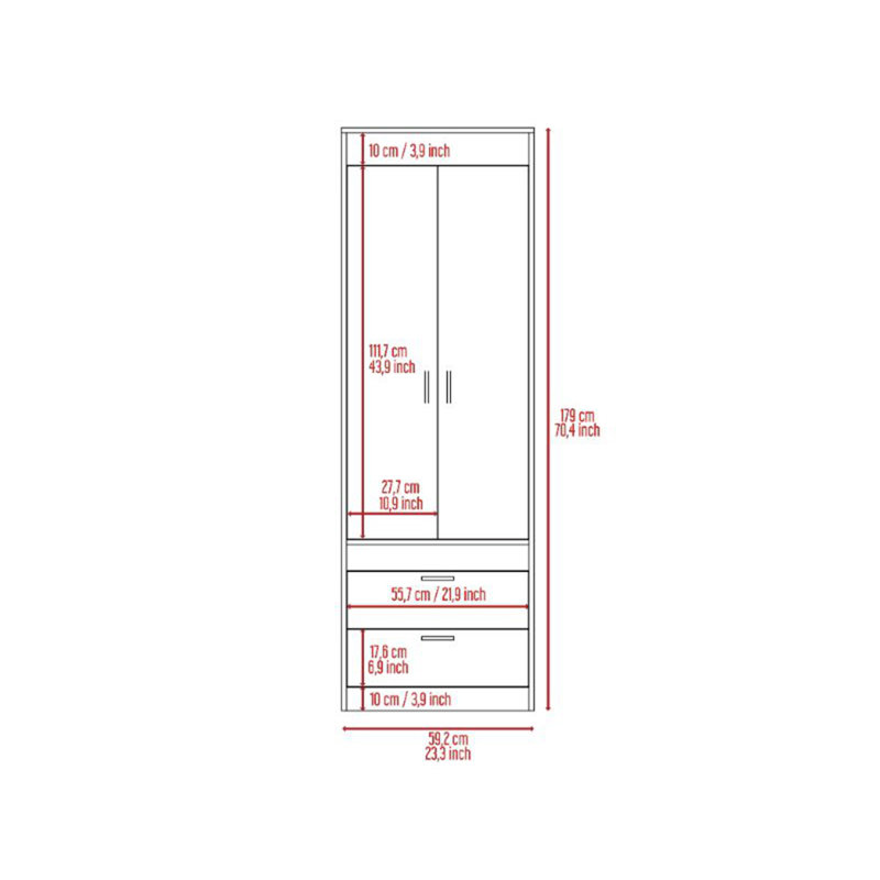 Light Grey 2-Drawer Armoire