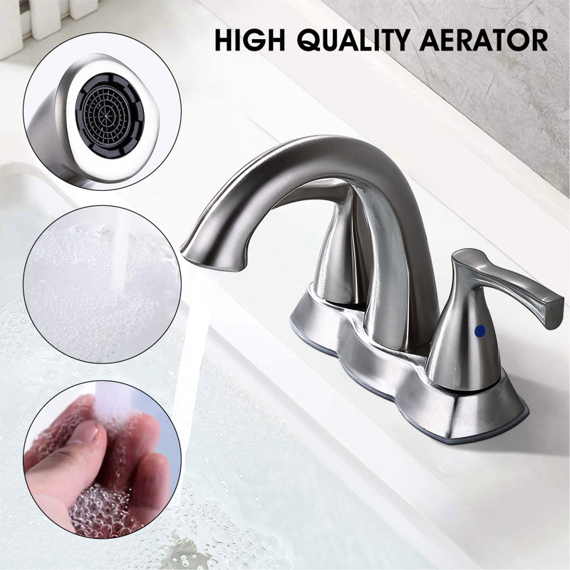 2 Handle 4 Inch Bathroom Faucet In Brushed Nickel - Solid Brass, Corrosion Surface, Pop-Up Drain, Water Aerator, Fits Different Drain Holes, Simple Installation For Bathrooms Sink With Lever Handles,