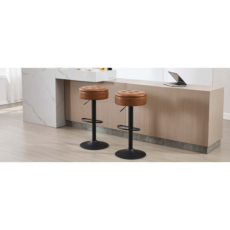 Swivel Upholstered Adjustable Height Counter Stool with Metal Frame, Brown