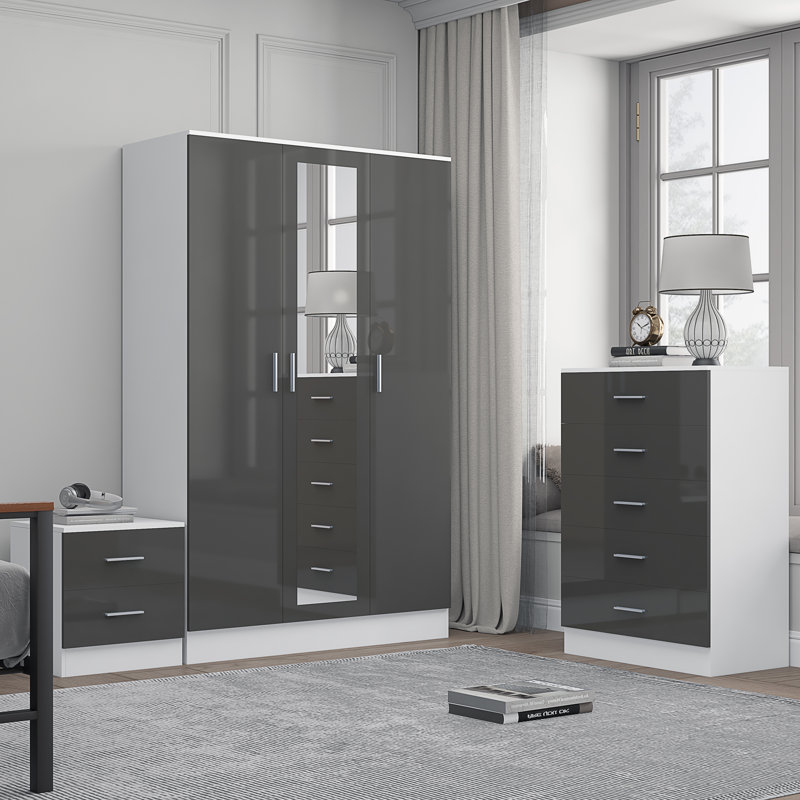 Eva Piece Bedroom Set, Grey Gloss / Matt White