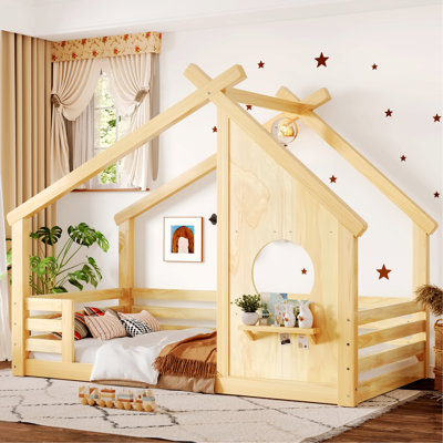 House-Shaped Floor Bed With Window And A Small Shelf