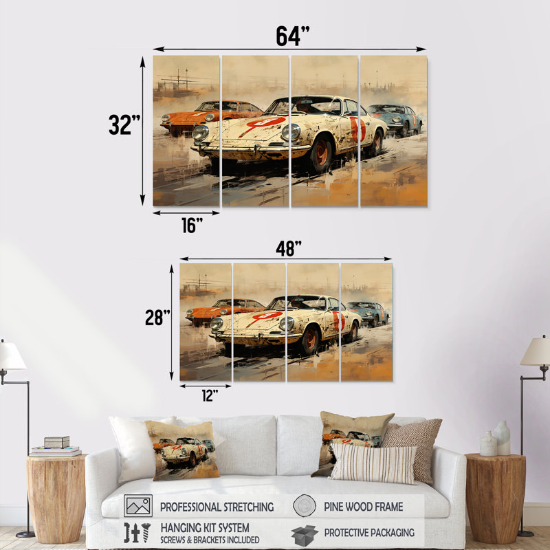 Décoration murale rétro de voiture de course rétro Melody II - 4 pièces, H 28 po x l 48 po