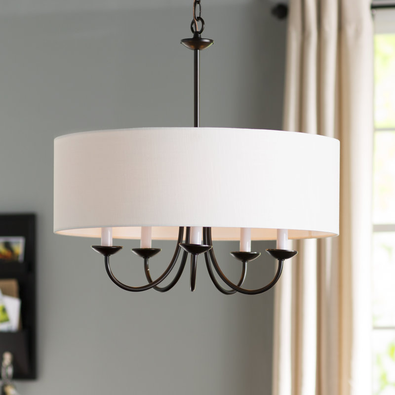 Lustre cylindrique à cinq lumières avec abat-jour, Bronze antique