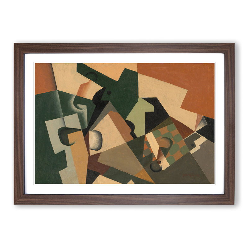 Glass and Checkerboard by Juan Gris - Picture Frame Painting, 36cm H x 48cm W x 2cm D, Walnut Framed