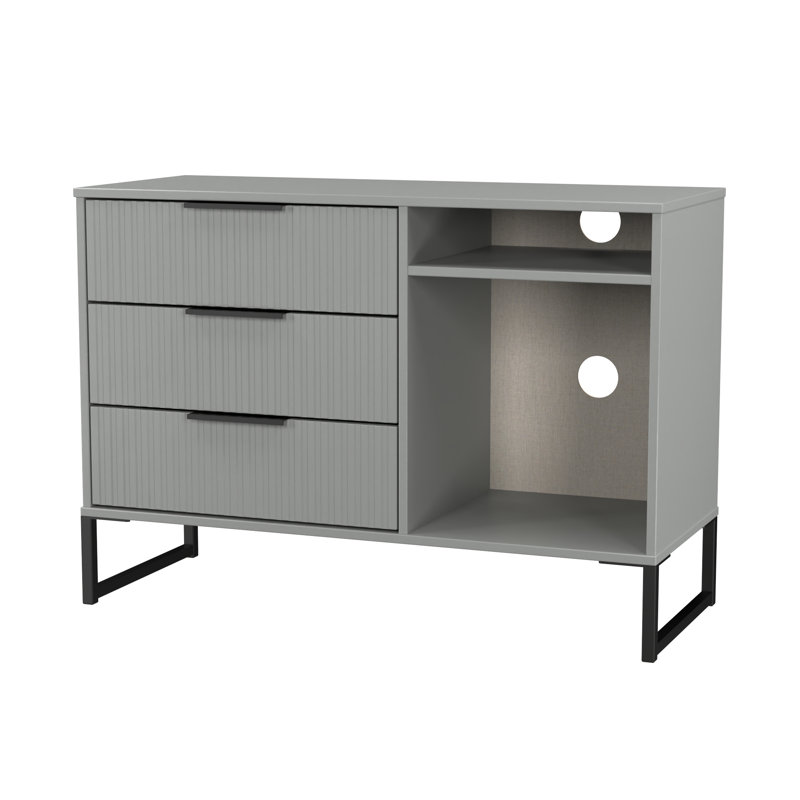 Fluted 3 Drawer TV Unit, Grey