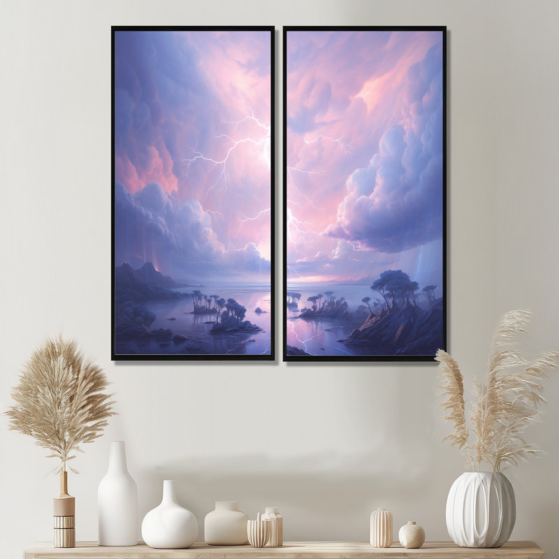 Kawaii Lightning Landscape - Traditional Canvas Prints, 32" H x 32" W, Black, Impression encadrée flottante
