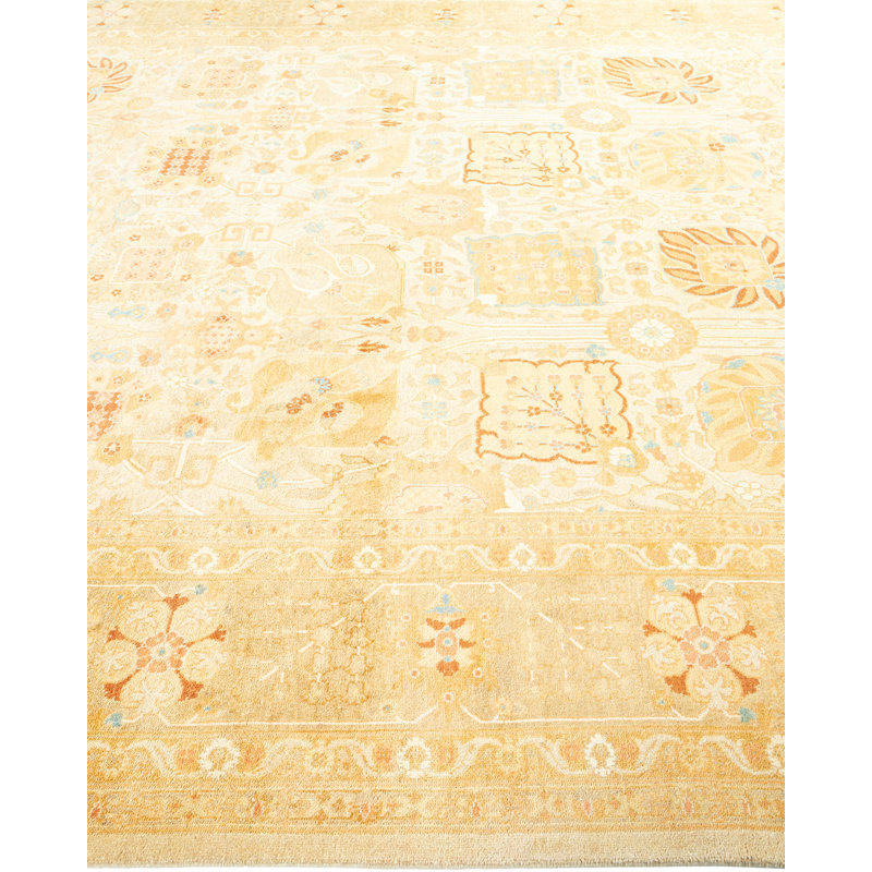 Tapis ivoire noué à la main de conception unique 8 pi x 9 pi 10 po Saahith