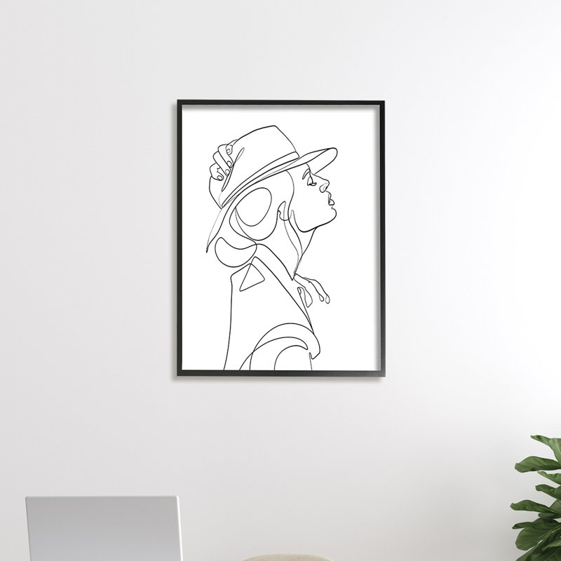Femme à lignes noires fluides, mannequinat, abstraction, Giclée encadrée noir minuit, H 30 po x l 24 po