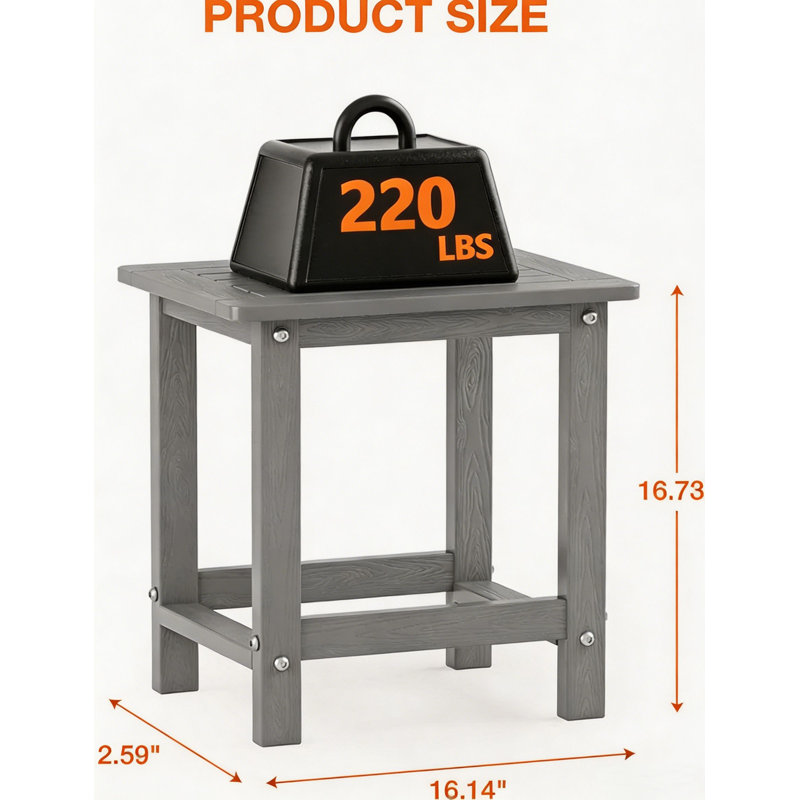 Outdoor Side Table All Weather HIPS Adirondack Patio Side Table Mordern Square End Table for Lawn, Pool, Backyard, Porch, Gray