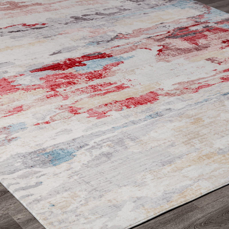 Abstract Area Rug in Red, Rectangle 7'9" x 9'9"