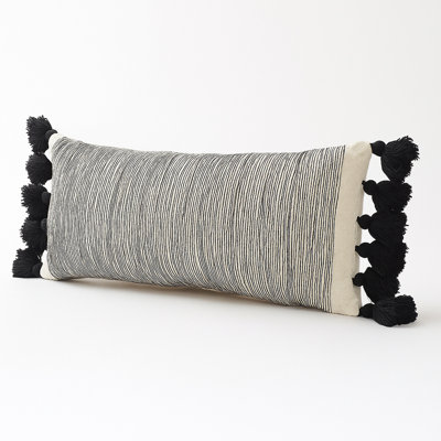 Contemporary Striped Tasseled Cotton Lumbar Pillow